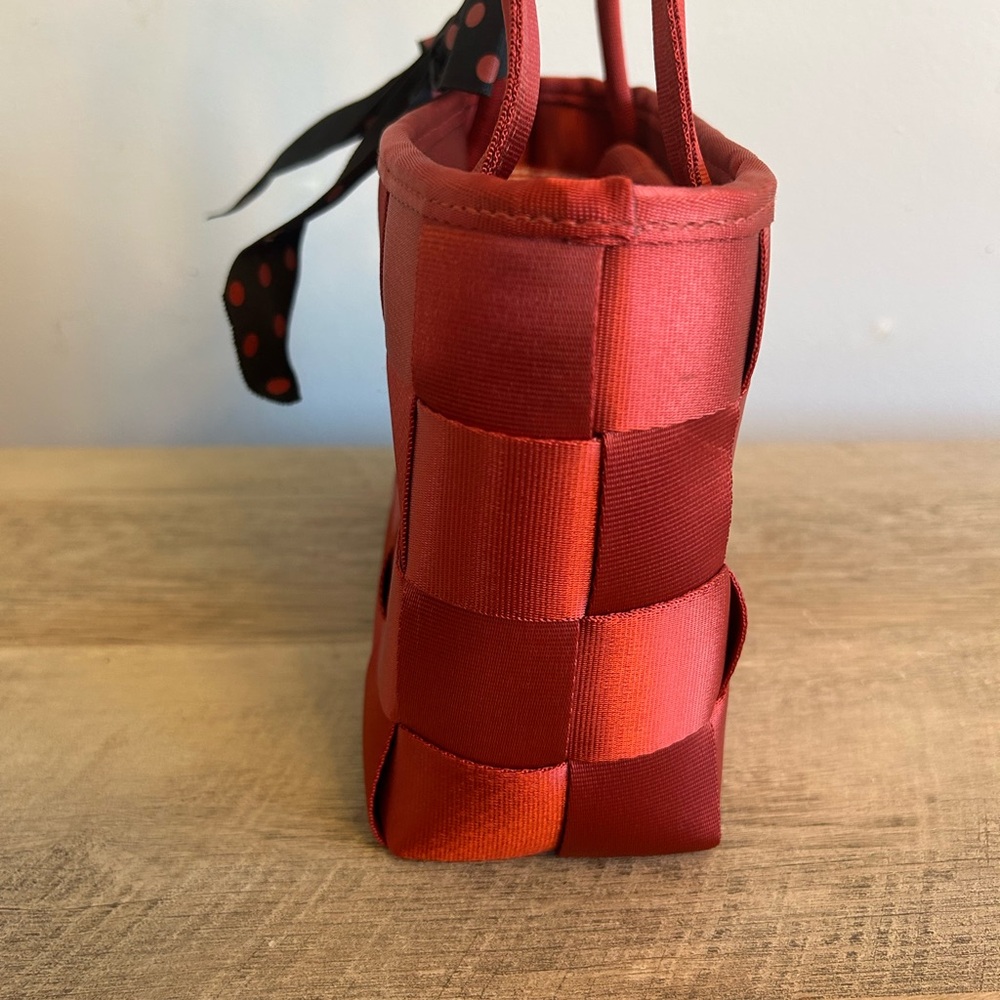 Vintage Unbranded Red Seatbelt Y2K Mini Hand Bag Mini Tote Bow Polka Dot - Picture 4 of 15